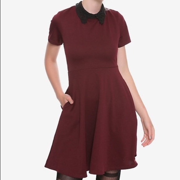 NEW Adorable Hot Topic burgundy skater dress - Picture 2 of 8